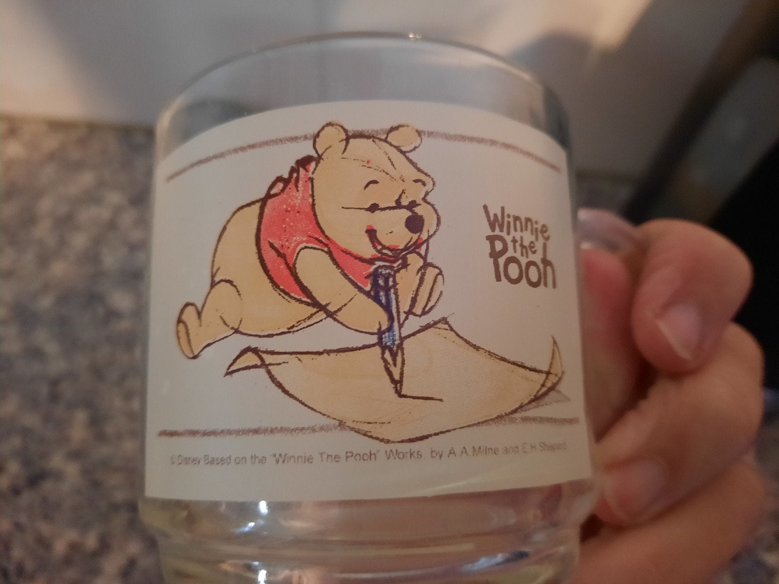 Winnie the Pooh theeglazen, 4 stuks, Glas of Glazen, Overige merken, Vintage, Ophalen of Verzenden
