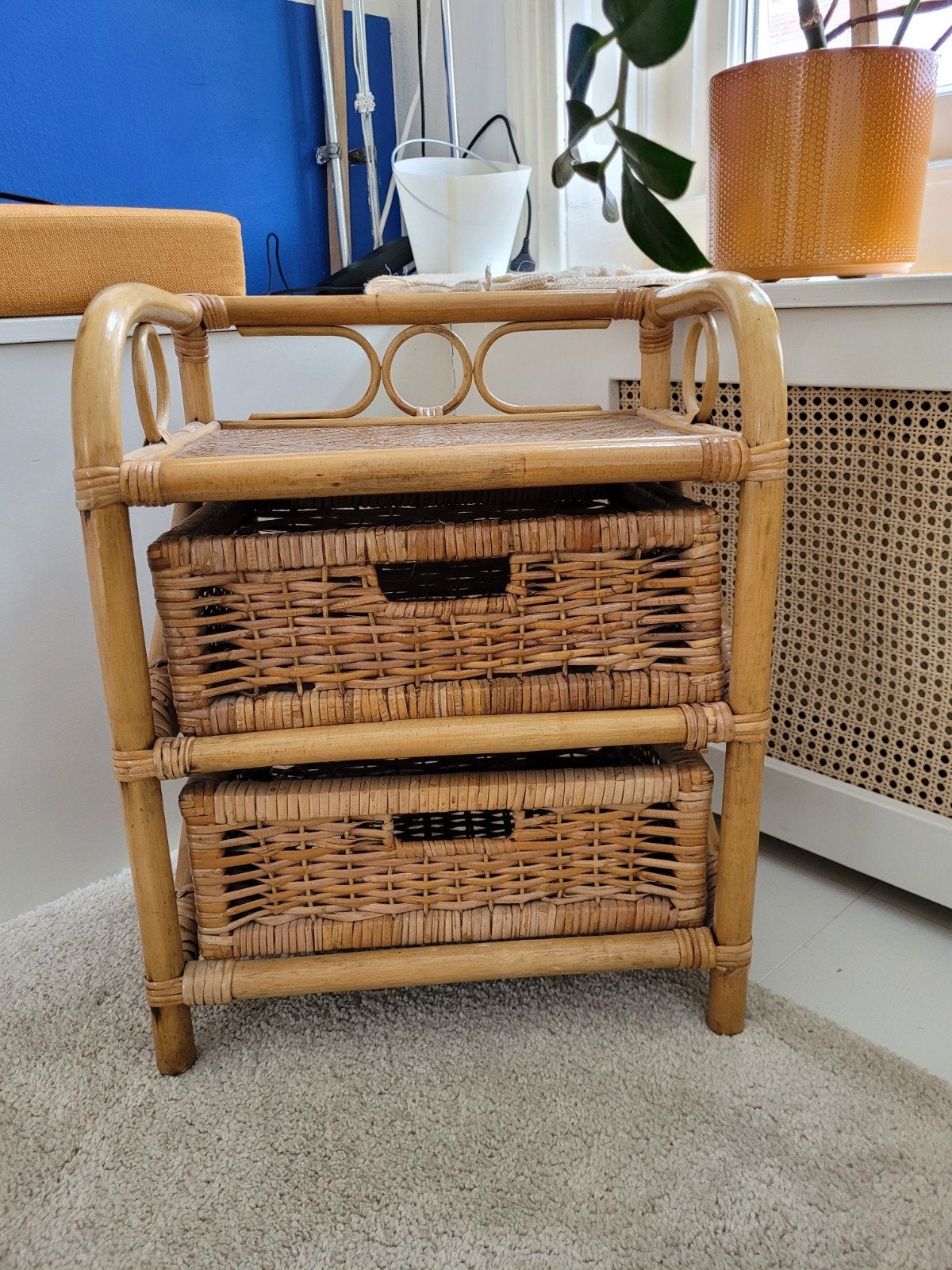 Rotan nachtkastje met twee rieten manden, Ophalen, Gebruikt, Overige typen, Riet