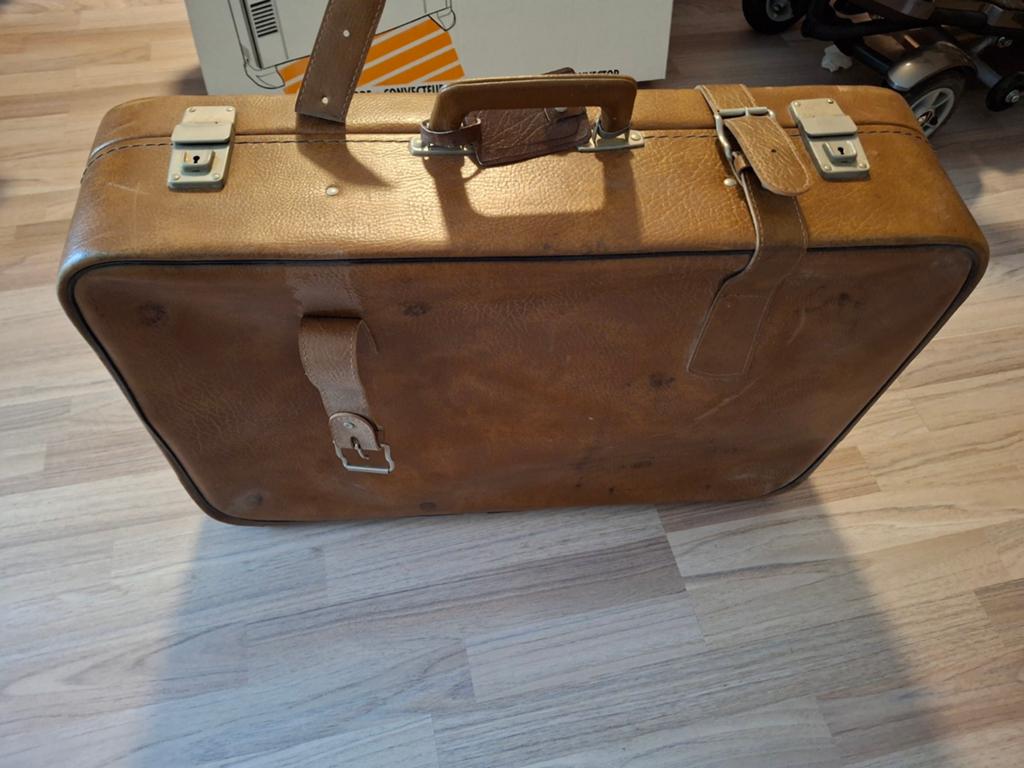 Leder koffer, leer, vintage retro 65x43x17 cm, Sieraden, Tassen en Uiterlijk, Koffers, Ophalen of Verzenden, Gebruikt, Leer, Minder dan 50 cm