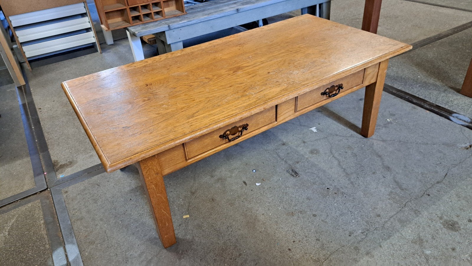 Massief eiken salontafel met lades, Ophalen, Gebruikt, Eikenhout, Klassiek, Landelijk