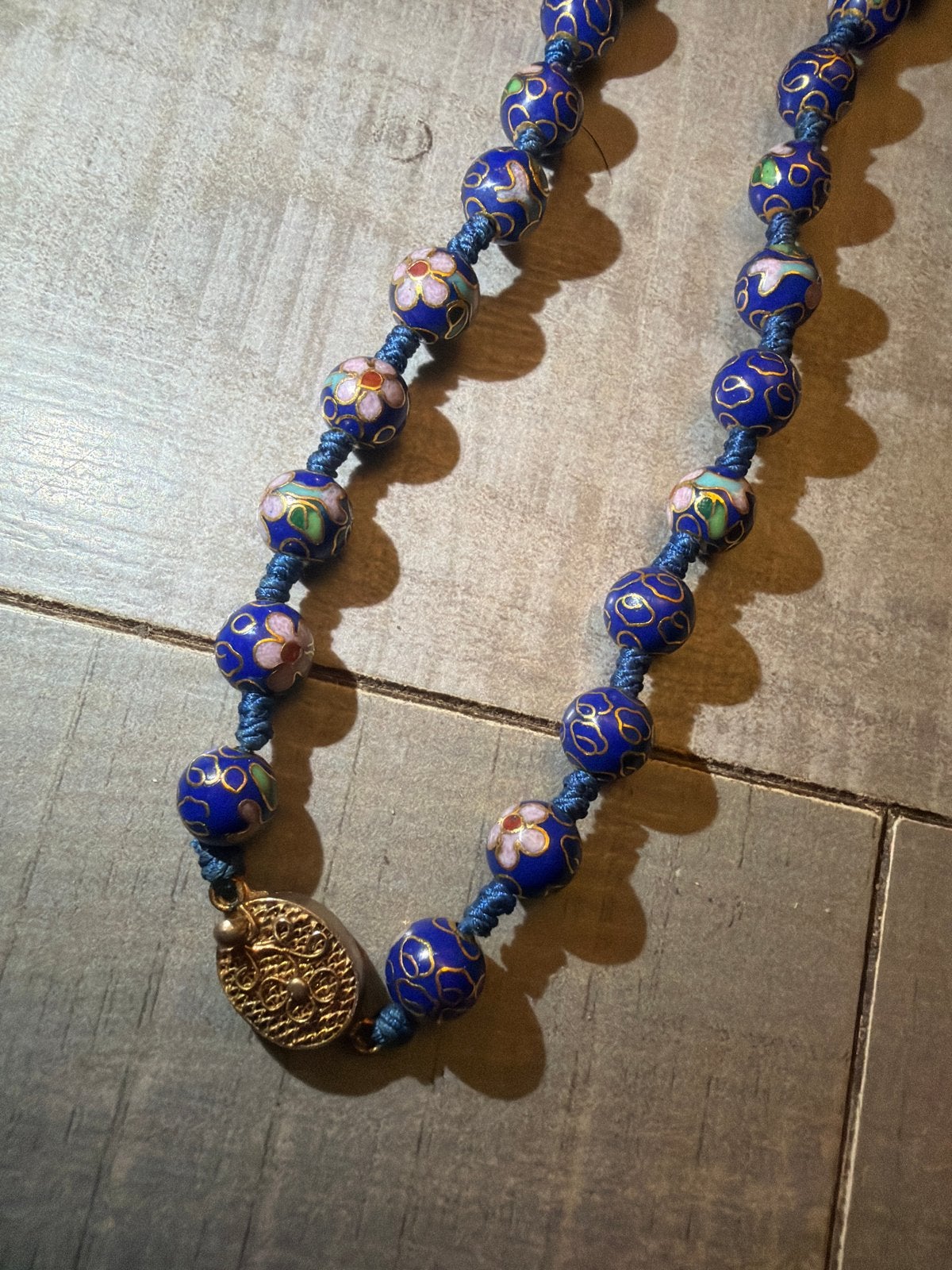 Vintage Cloisonné ketting en armband set, Sieraden, Tassen en Uiterlijk, Ophalen of Verzenden, Nieuw, Blauw, Overige materialen
