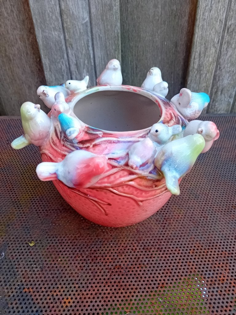 Des Pots potten vogeltjes bloempot Handgemaakt, Huis en Inrichting, Woonaccessoires | Vazen, Overige kleuren, Aardewerk of Porselein