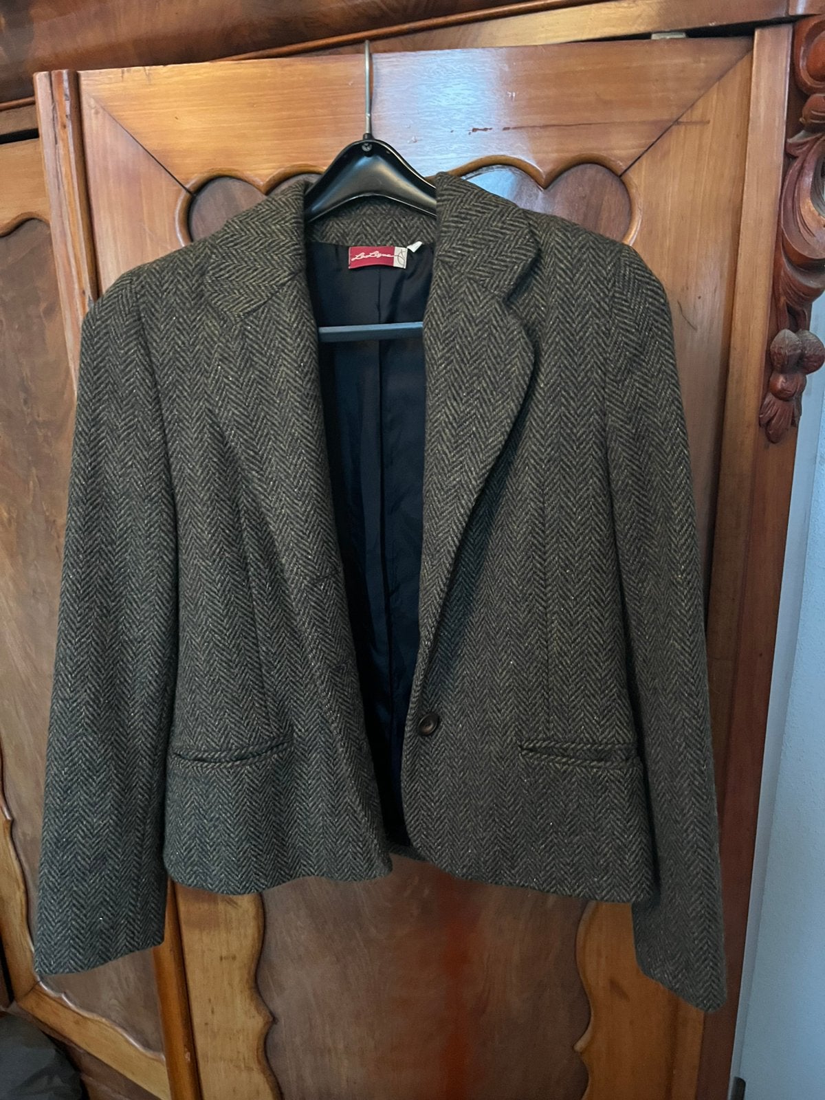 Dames colbert bruine tweedstof wol kort jasje, Ophalen of Verzenden, Gedragen, Maat 38/40 (M), Bruin