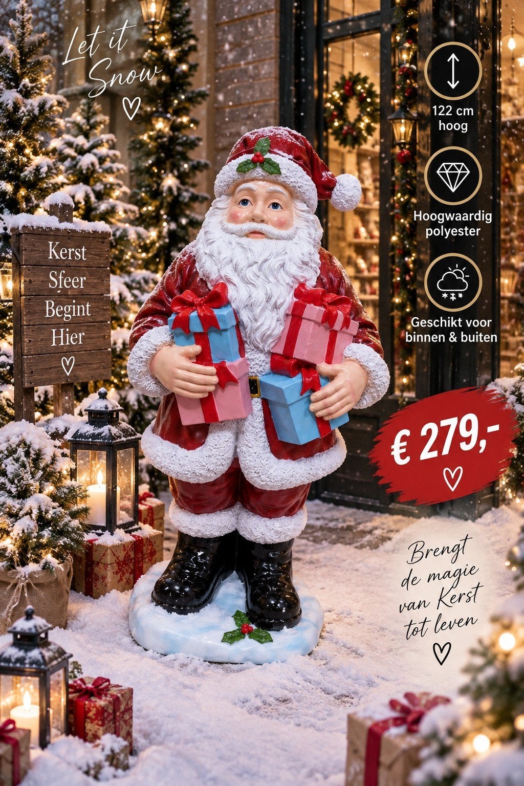 Grote kerstman 122 cm met cadeaus – Polyester – Binnen &, Ophalen, Nieuw