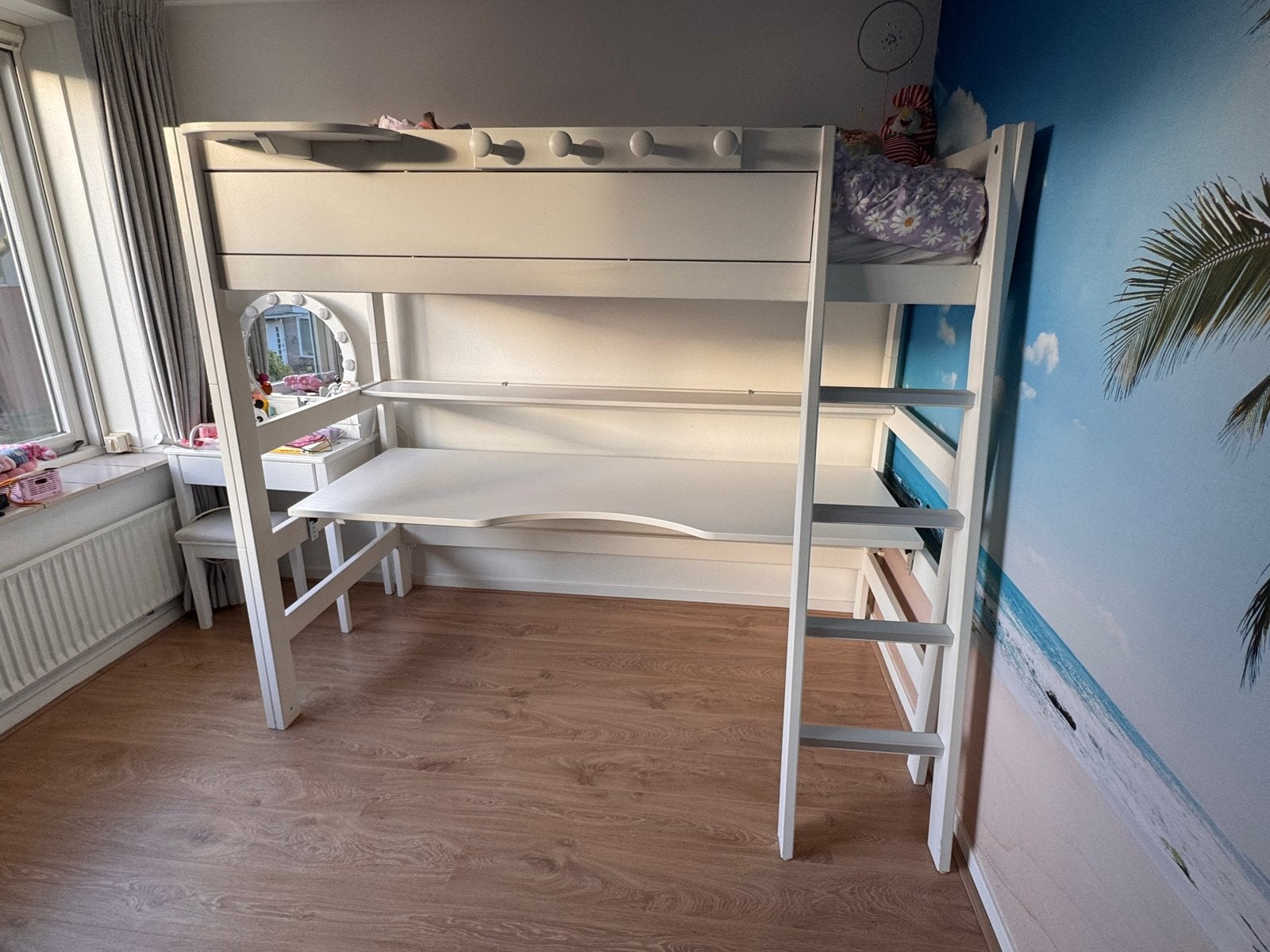 LifeTime hoogslaper met bureau en plank - optie tot halfhoog, Ophalen, Gebruikt, Eenpersoons, 200 cm
