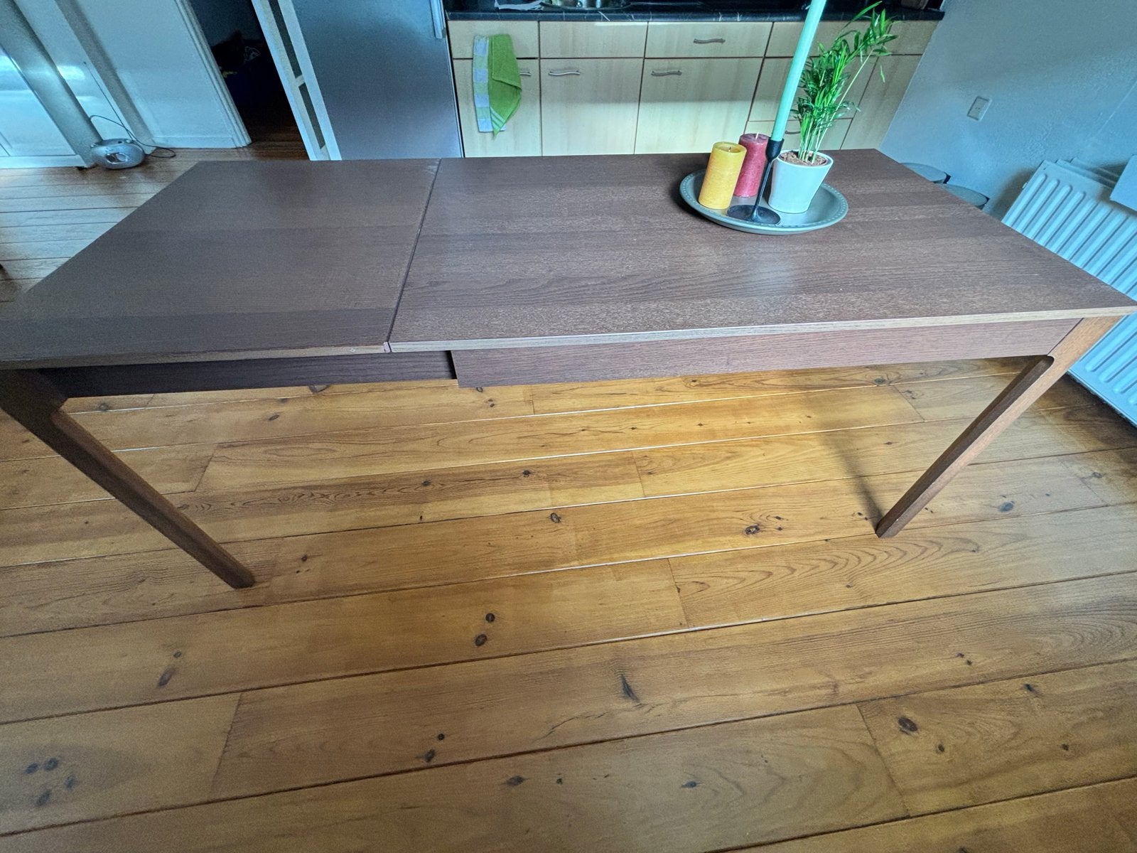 IKEA eettafel uitschuifbaar 120/180 cm (evt. met stoelen), Ophalen, Gebruikt, 50 tot 100 cm, 150 tot 200 cm