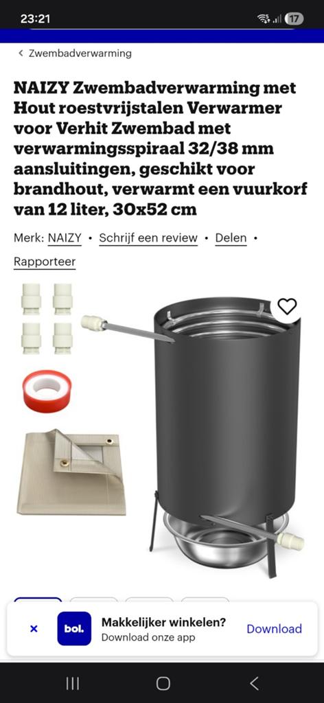 Zwembadverwarmer houtgestookt nieuw plus 2  slangen, Ophalen, Nieuw