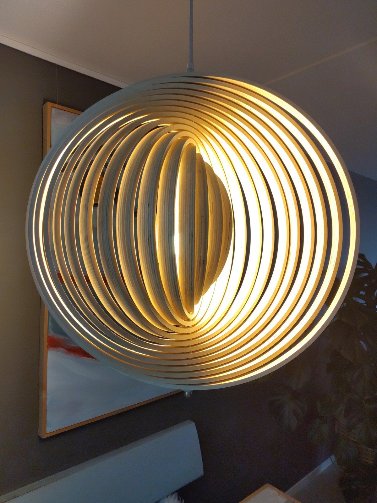 Chericoni  hanglamp houten ringen, Ophalen of Verzenden, Gebruikt, Hout, E27 (groot)