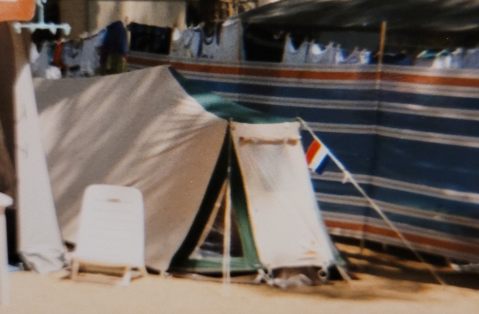 Te koop 2 persoons creme katoenen retro tent DWS ( De Wit ), Ophalen, Gebruikt, Tot en met 2