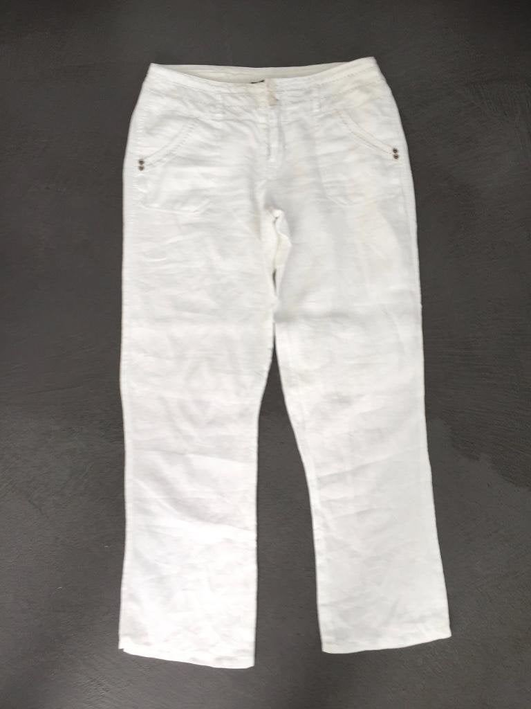D596 Linnen broek maat 29=M=38/40 wit, Maat 38/40 (M), Wit, DDP, Ophalen of Verzenden