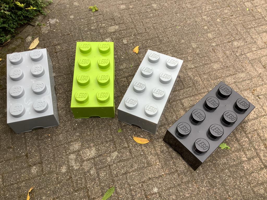 4x Lego Opbergbox Brick 8 grijs, zwart en groen, Ophalen of Verzenden, Gebruikt, Overige typen, Lego