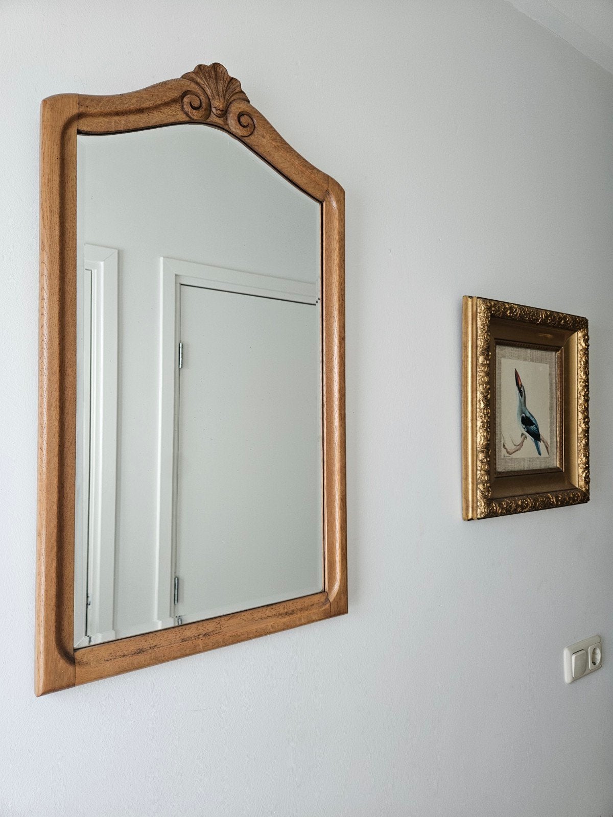 Franse kuifspiegel met houten lijst, facet geslepen, Antiek en Kunst, Ophalen, Rechthoekig, Minder dan 50 cm, Minder dan 100 cm