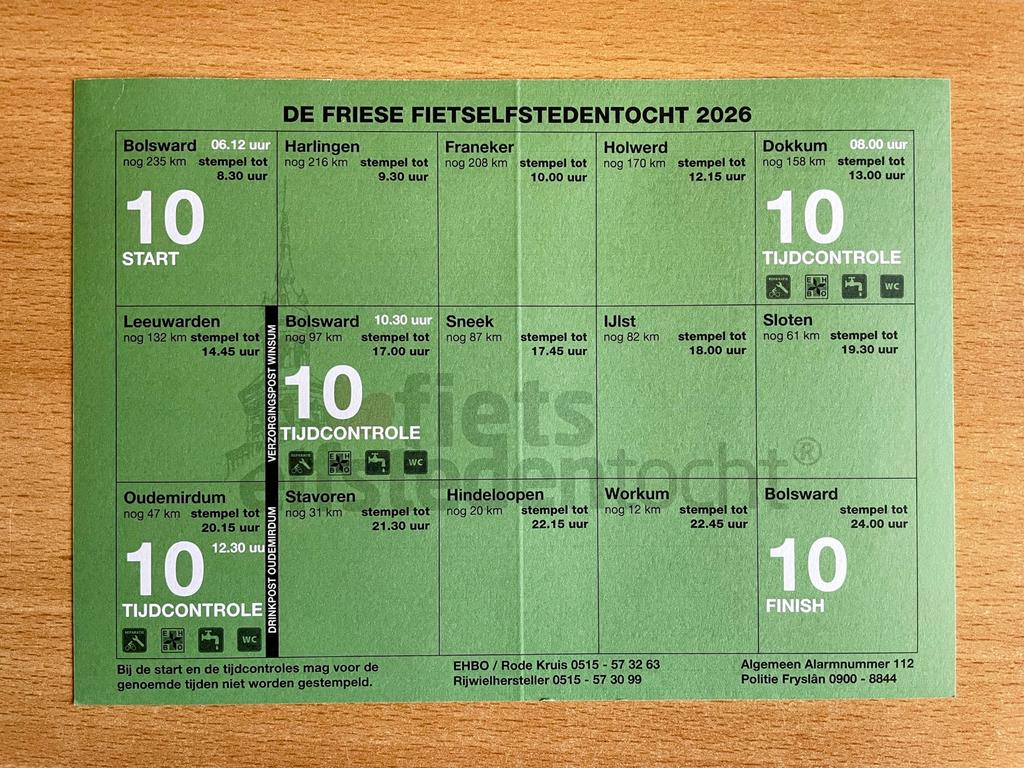 Stempelkaart Fietselfstedentocht Groep 10, Ophalen of Verzenden