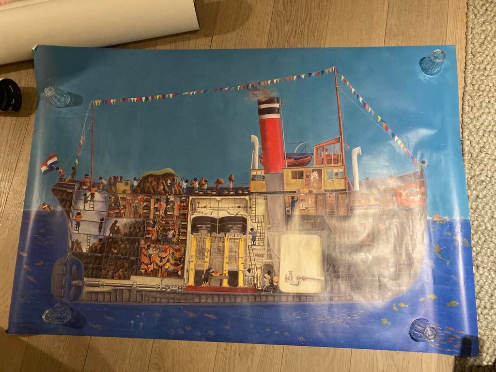 Sinterklaas poster - stoomboot - Charlotte Dematon, Deurposter of groter, Rechthoekig Liggend, Ophalen of Verzenden, Zo goed als nieuw