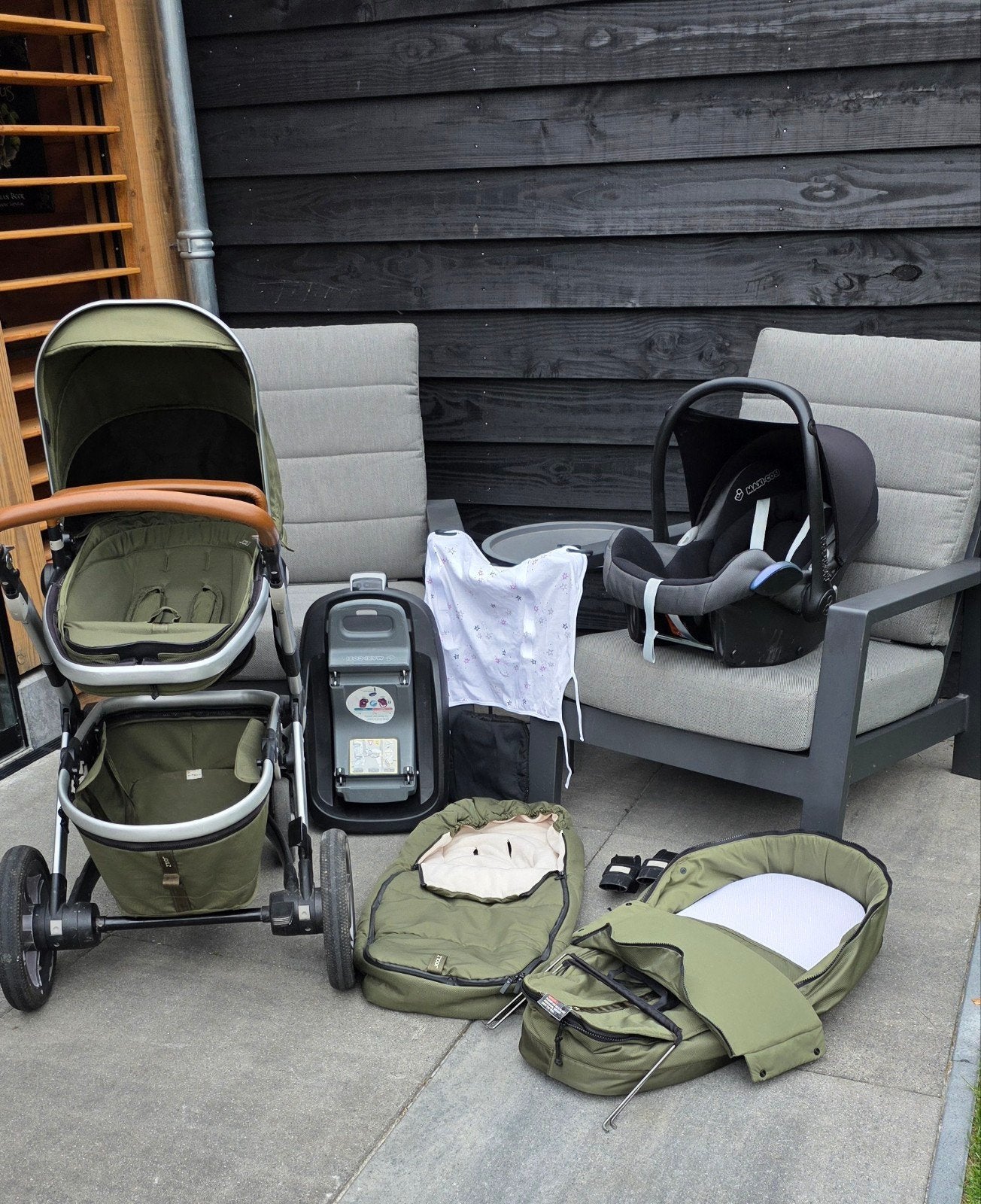 Maxi-Cosi FamilyFix case, Kinderwagen Joolz Marvellous Green, Ophalen, Gebruikt, Combiwagen, Met autostoeltje