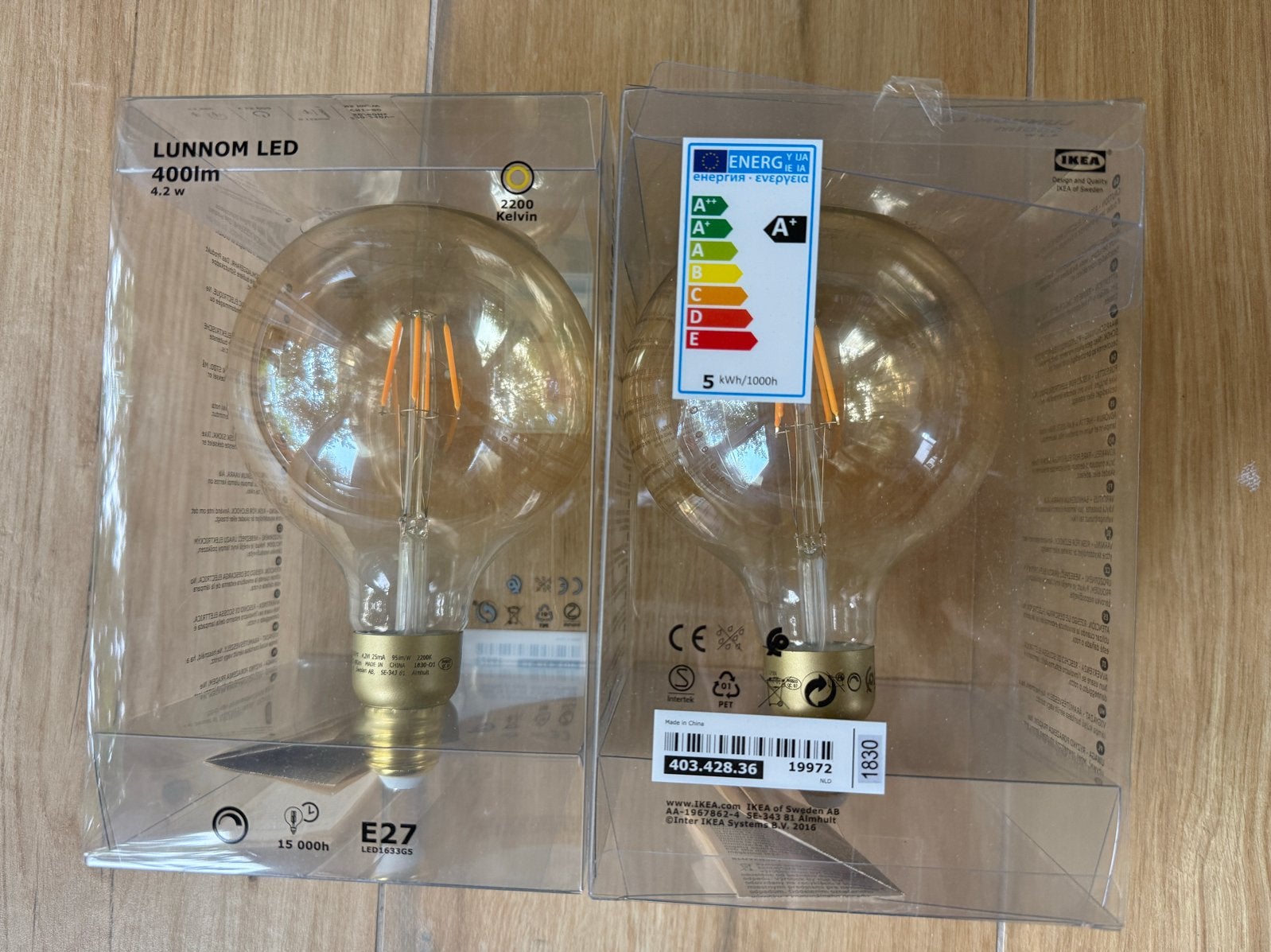 2 ongebruikte IKEA LUNNOM LED E27 lampen, 400lm, 2200K, Ophalen of Verzenden, Nieuw, E27 (groot), IKEA