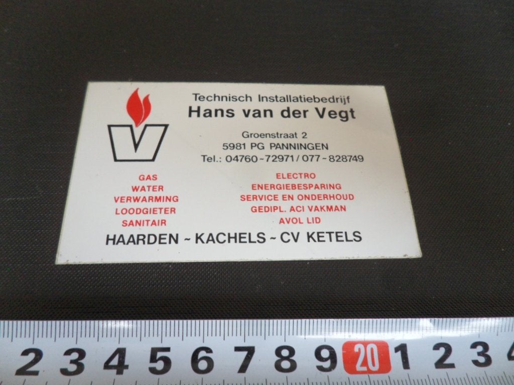 sticker panningen tech installatiebedrijf hans van der vegt, Verzamelen, Stickers, Ophalen, Zo goed als nieuw