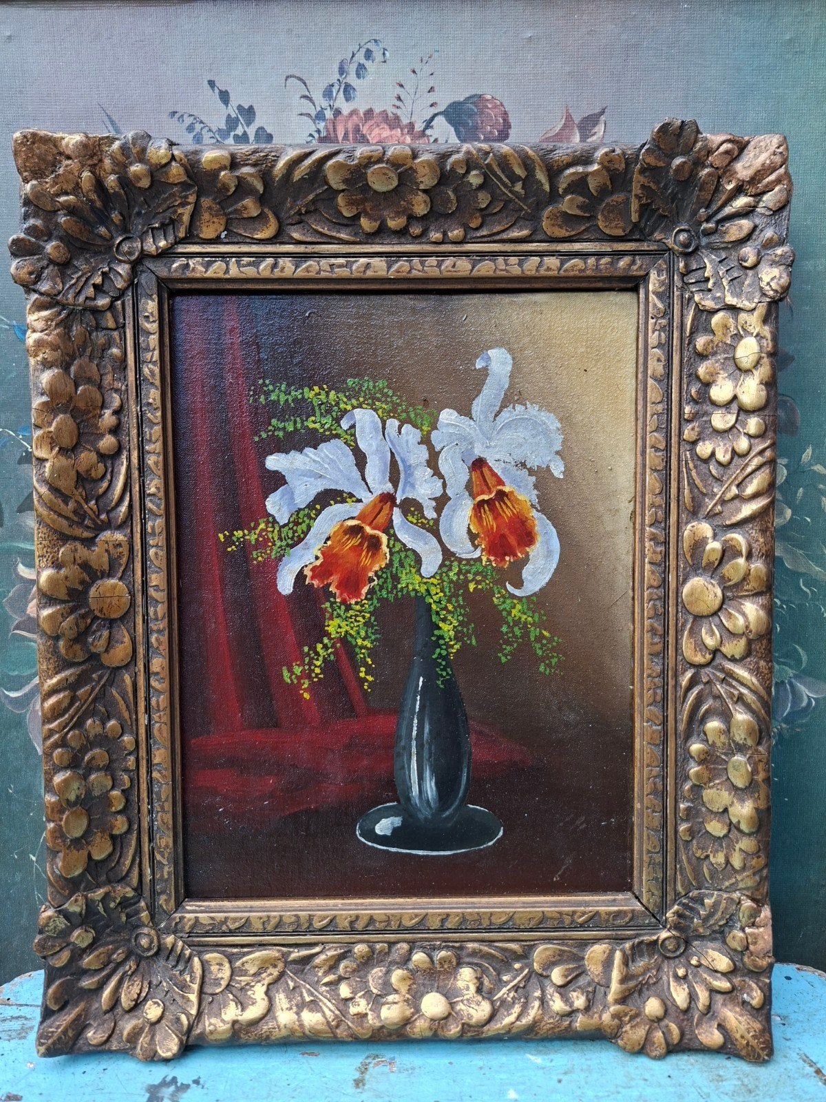 Barok schilderij orchideeën Toen was geluk, Bloemen, Paneel, Handgeschilderd, Ophalen of Verzenden