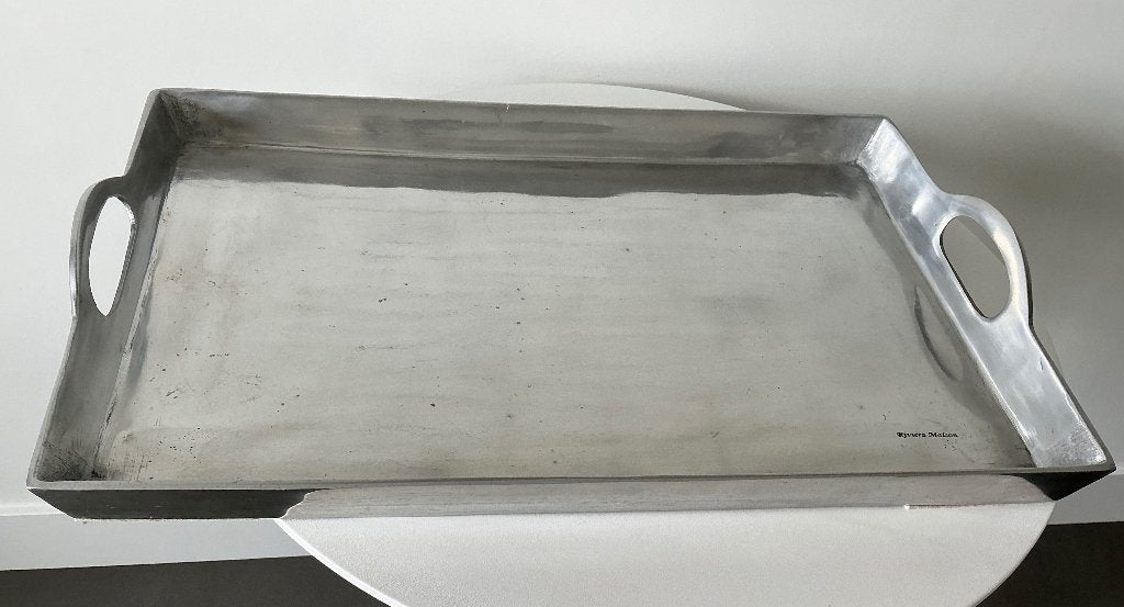 zilverkleurig metalen dienblad , Riviera Maison, 60x39cm, Ophalen of Verzenden, Zo goed als nieuw, Dienblad, Metaal