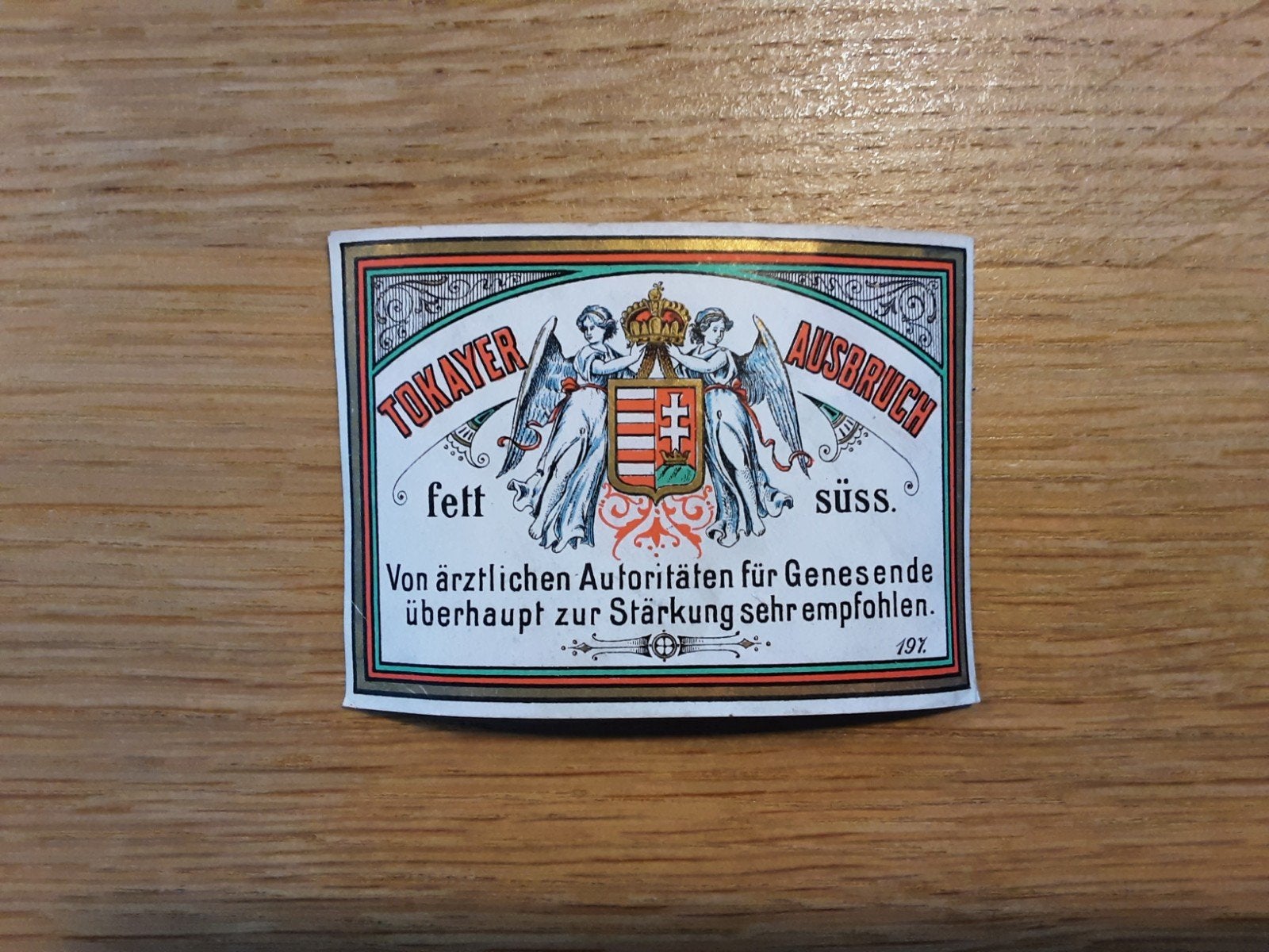 Oud wijnetiket Tokayer Ausbruch door artsen aanbevolen, Ophalen of Verzenden, Zo goed als nieuw, Frankrijk, Overige typen