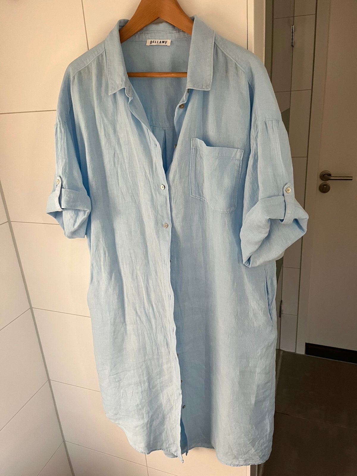 Bellamy ZGAN licht blauwe overhemd jurk in maat XL., Blauw, Maat 42/44 (L), Ophalen of Verzenden, Zo goed als nieuw