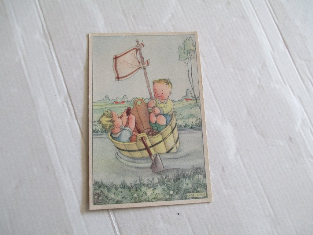 oude kinderkaart in een tobbe varen, Ophalen of Verzenden, 1940 tot 1960, Gelopen, Kinderen