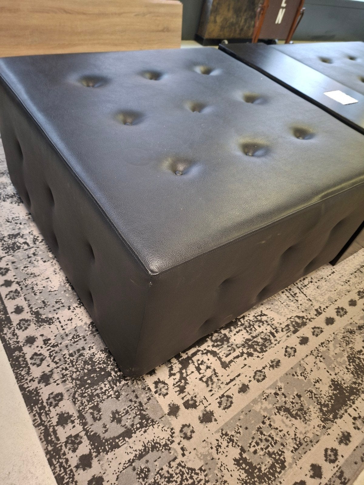 mooie grote zwarte leren poef . 100 x 100, Ophalen, Vierkant, 100 tot 125 cm, Leer
