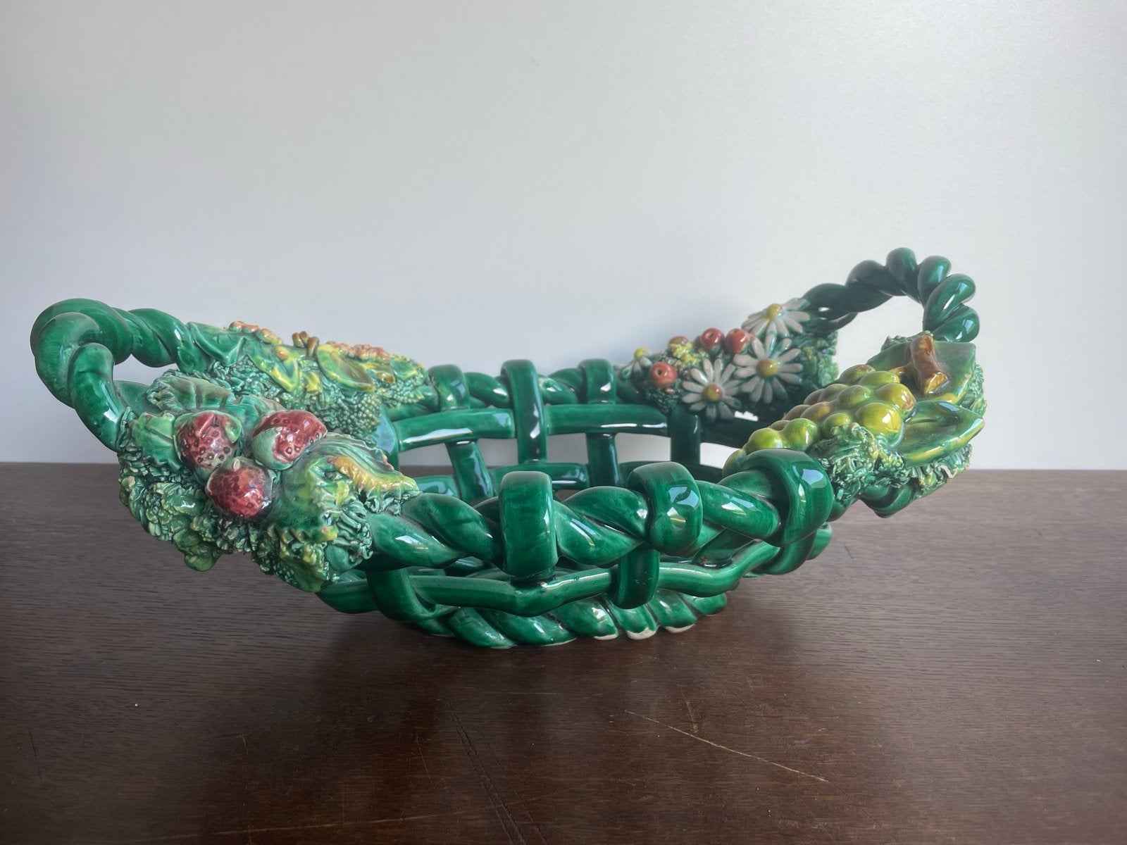 Vintage Italiaanse Keramische Fruitmand - Groen, Ophalen