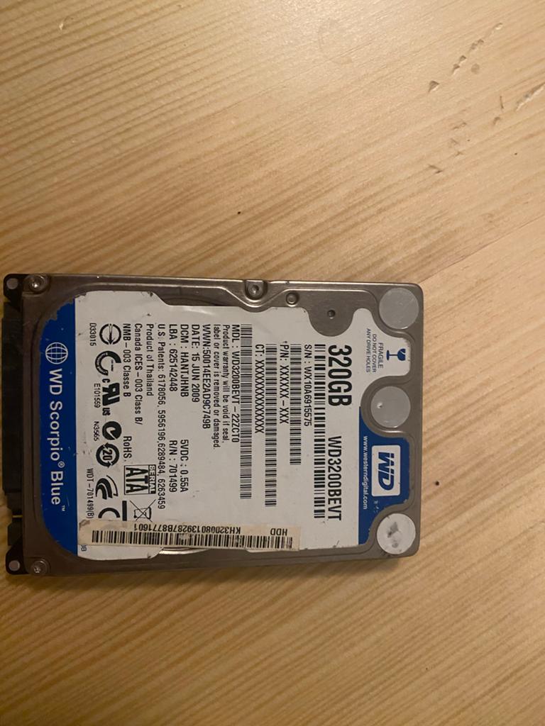 320GB HDD, Computers en Software, Harde schijven, Ophalen, Intern, Gebruikt, Laptop