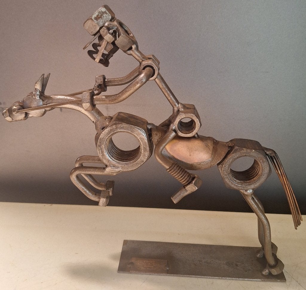 Hinz & Kunst metalen sculptuur van een ruiter op paard, Ophalen of Verzenden, Gebruikt, Dier