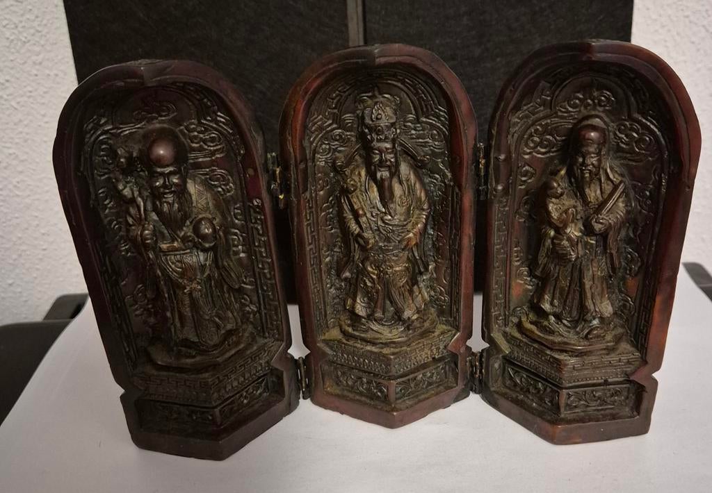 Antiek Chinees drieluik met figuren, Ophalen of Verzenden