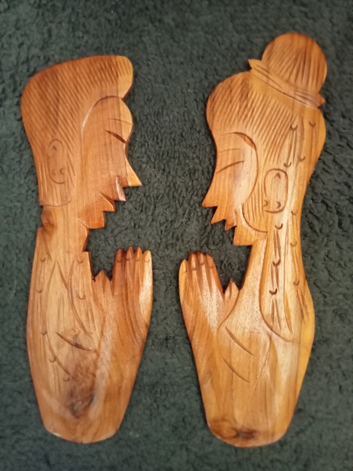 2 Aziatische gelakte handgesneden teak houten wanddecoraties, Ophalen of Verzenden