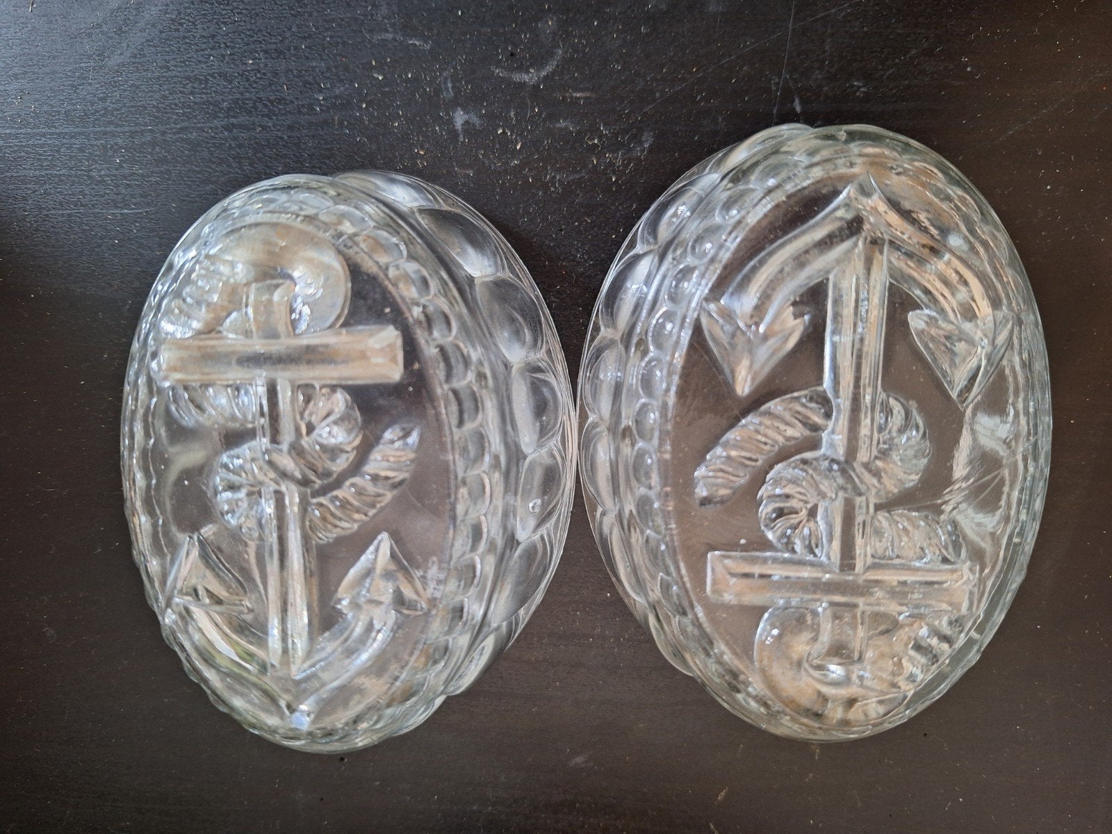 Set van 2 antieke glazen puddingvormen met anker, Antiek en Kunst, Antiek | Glas en Kristal, Ophalen of Verzenden