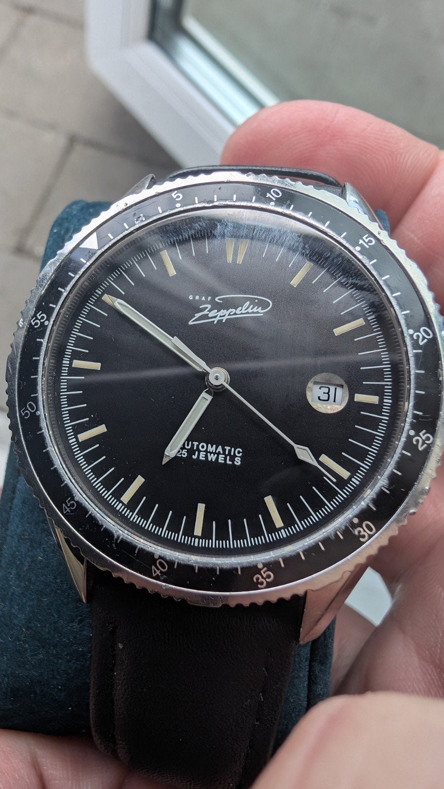 Graf Zeppelin "Black Line" Diver horloge, Ophalen of Verzenden, Staal, Overige merken, 1960 of later