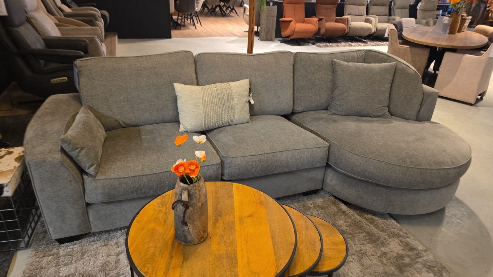 Hoekbank Lounge rond A- stof Grijs VAKANTIEGELD DEAL!, Ophalen, 125 tot 150 cm, Hoekbank, Stof