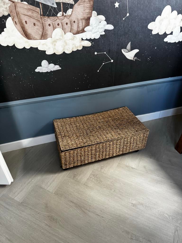 Mandenkist op wielen, Huis en Inrichting, Woonaccessoires | Schalen en Manden, Gebruikt, Mand, Ophalen of Verzenden, Riet