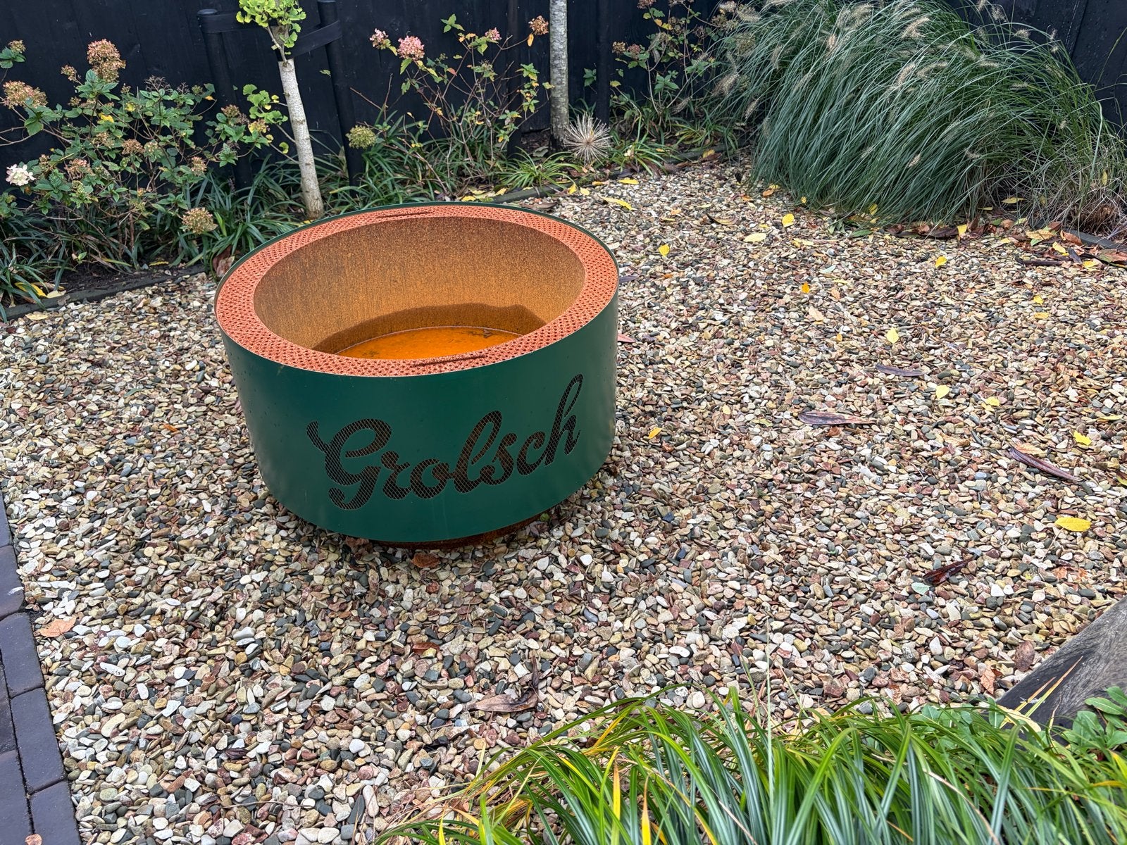 Unieke Grolsch Vuurkorf - corten staal en gecoat staal, Ophalen, Nieuw, Vuurkorf