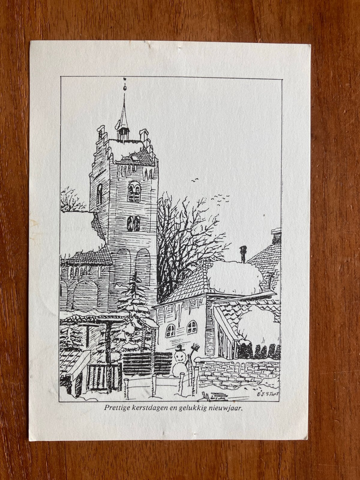 Pentekening kerk Anloo door Eilt Jan Stuit - 1986, Verzamelen, Ansichtkaarten | Nederland, Ophalen of Verzenden, 1980 tot heden