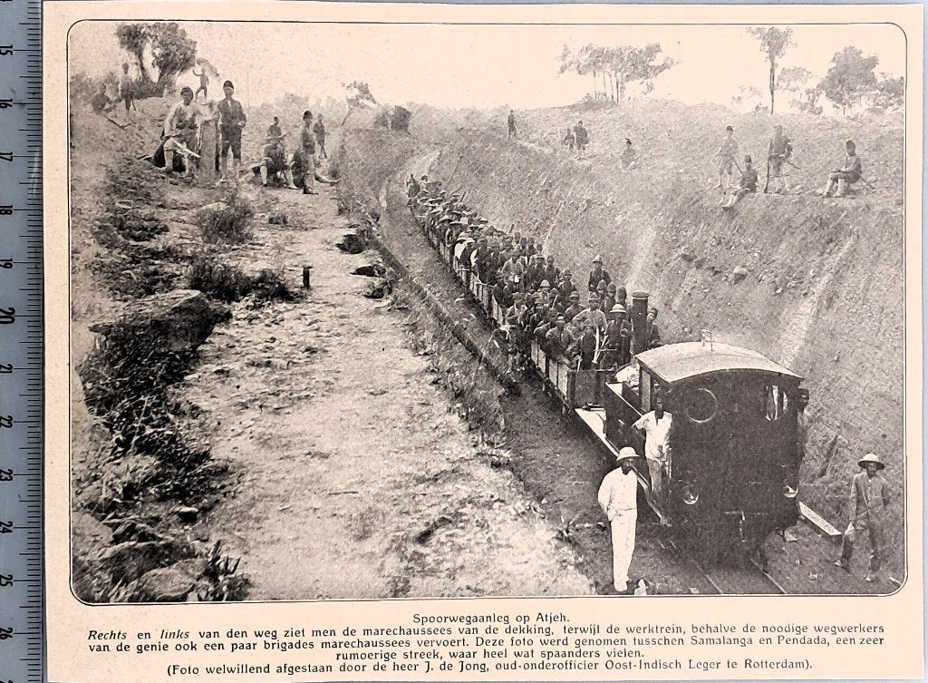 Leger Indië 1909;werktrein met o.a. marechaussees bij aanleg, Verzenden, Voor 1940, Gebruikt, Overige onderwerpen
