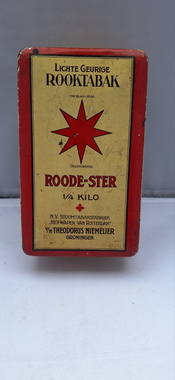 Antieke Roode Ster Rooktabak Blik - Theodorus Niemeijer, Ophalen of Verzenden, Gebruikt, Overige