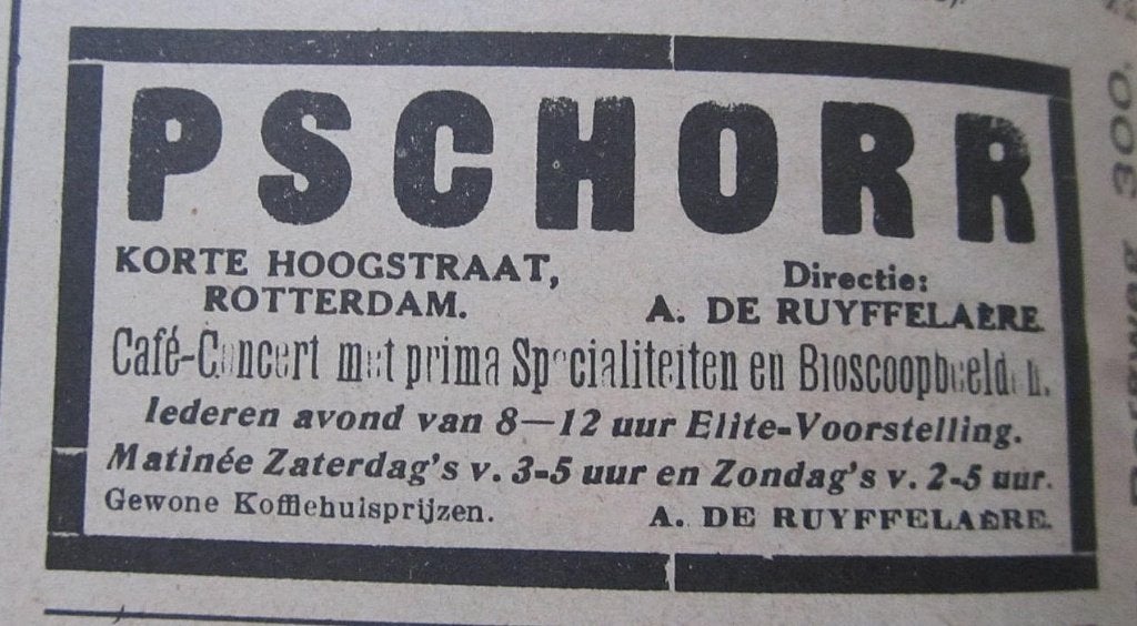 knipsel   PSHORR  ROTTERDAM café / theater / bioscoop, Ophalen of Verzenden, 1940 tot 1960, Knipsel(s)