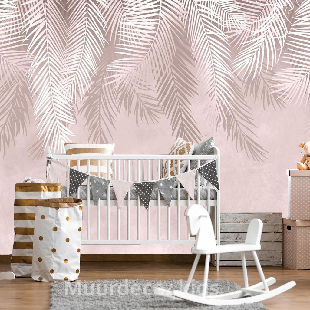 Hangende palmbladeren behang Oud roze, botanisch behang, Verzenden, Roze