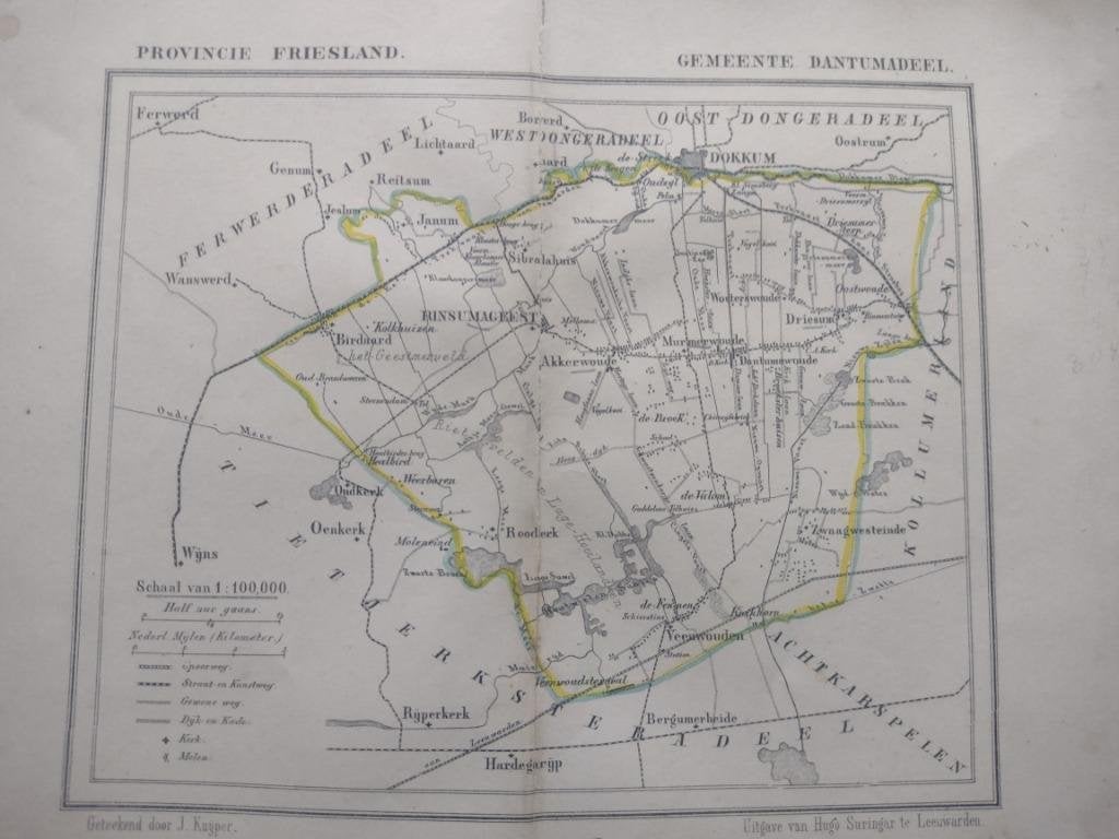 08 Dantumadeel Litho Kuyper 1867, Ophalen of Verzenden