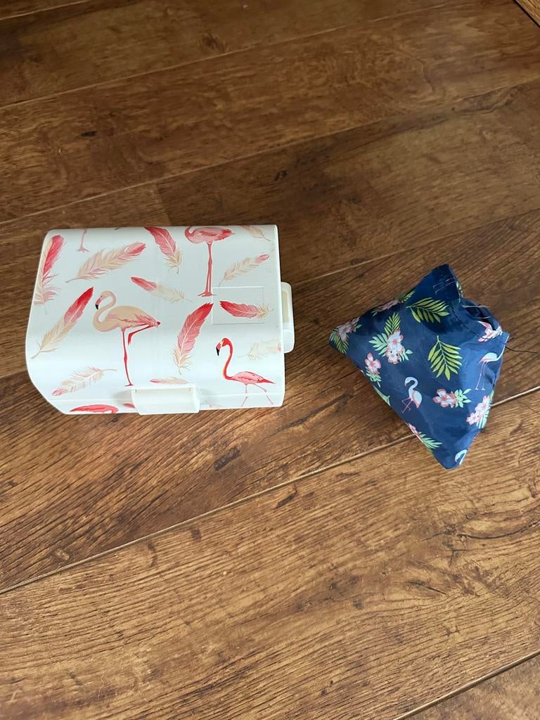 Flamingo boodschappentas en broodtrommel luchbox, Ophalen of Verzenden, Zo goed als nieuw
