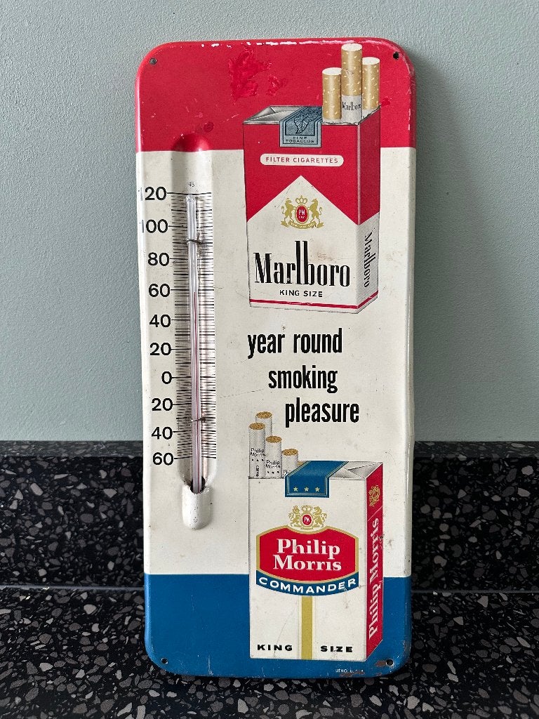 Mooie blikken MARLBORO King Size thermometer bord. U.S.A., Ophalen of Verzenden, Gebruikt, Reclamebord