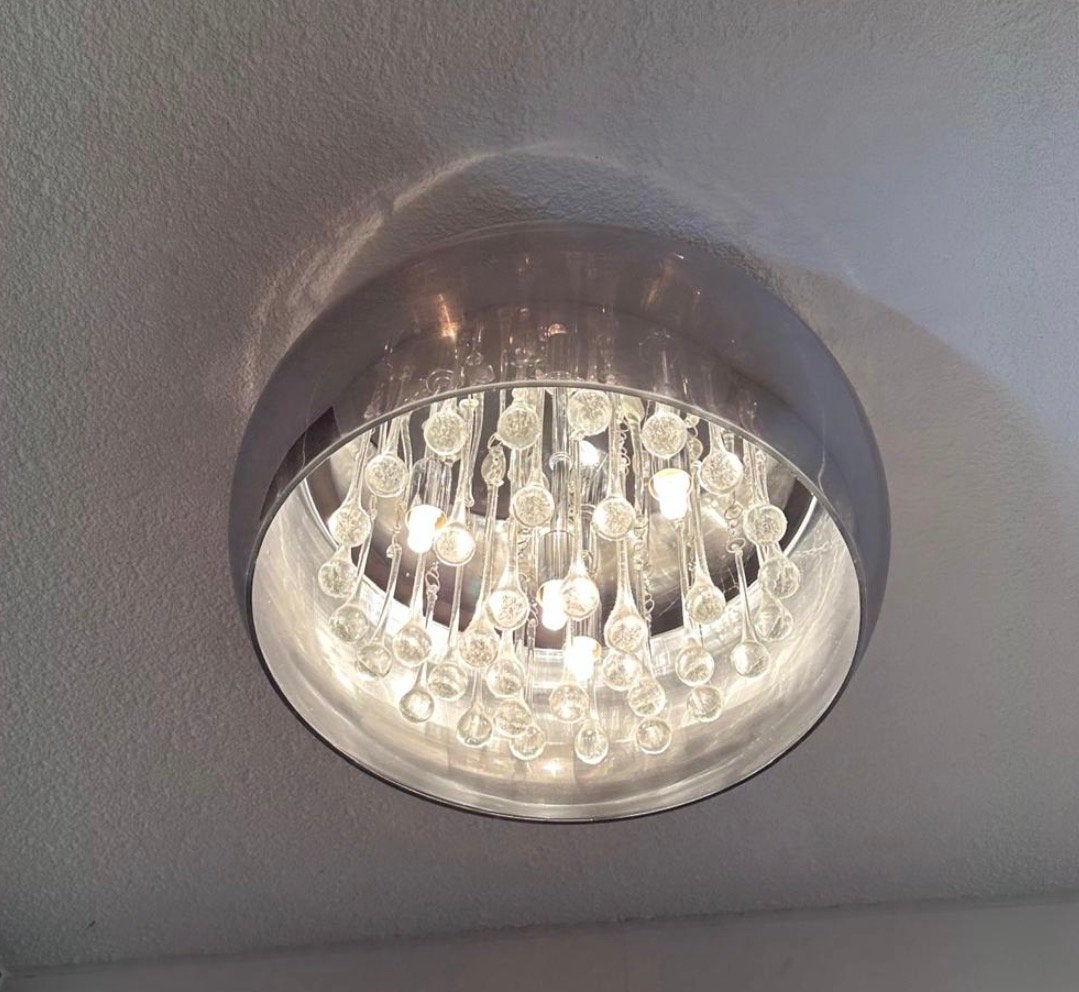 Moderne plafondlampen met glazen druppels, Huis en Inrichting, Ophalen, Zo goed als nieuw, Glas, E14 (klein)