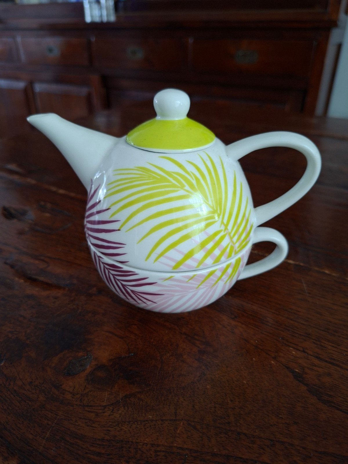 Tea for One set met tropische print, Keramiek, Nieuw, Ophalen of Verzenden, Modern