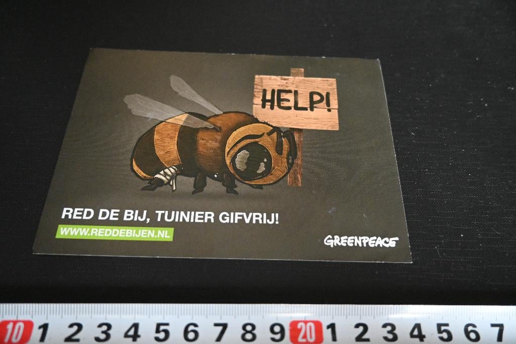 sticker GREENPEACE Red de bij, tuinier gifvrij !  MPZ016, Verzamelen, Ophalen, Zo goed als nieuw