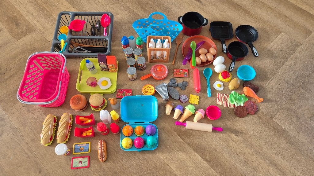 Grote set speelkeuken accessoires en speelgoed eten, Kinderen en Baby's, Ophalen of Verzenden, Gebruikt, Kunststof, Speelkeuken-accessoire