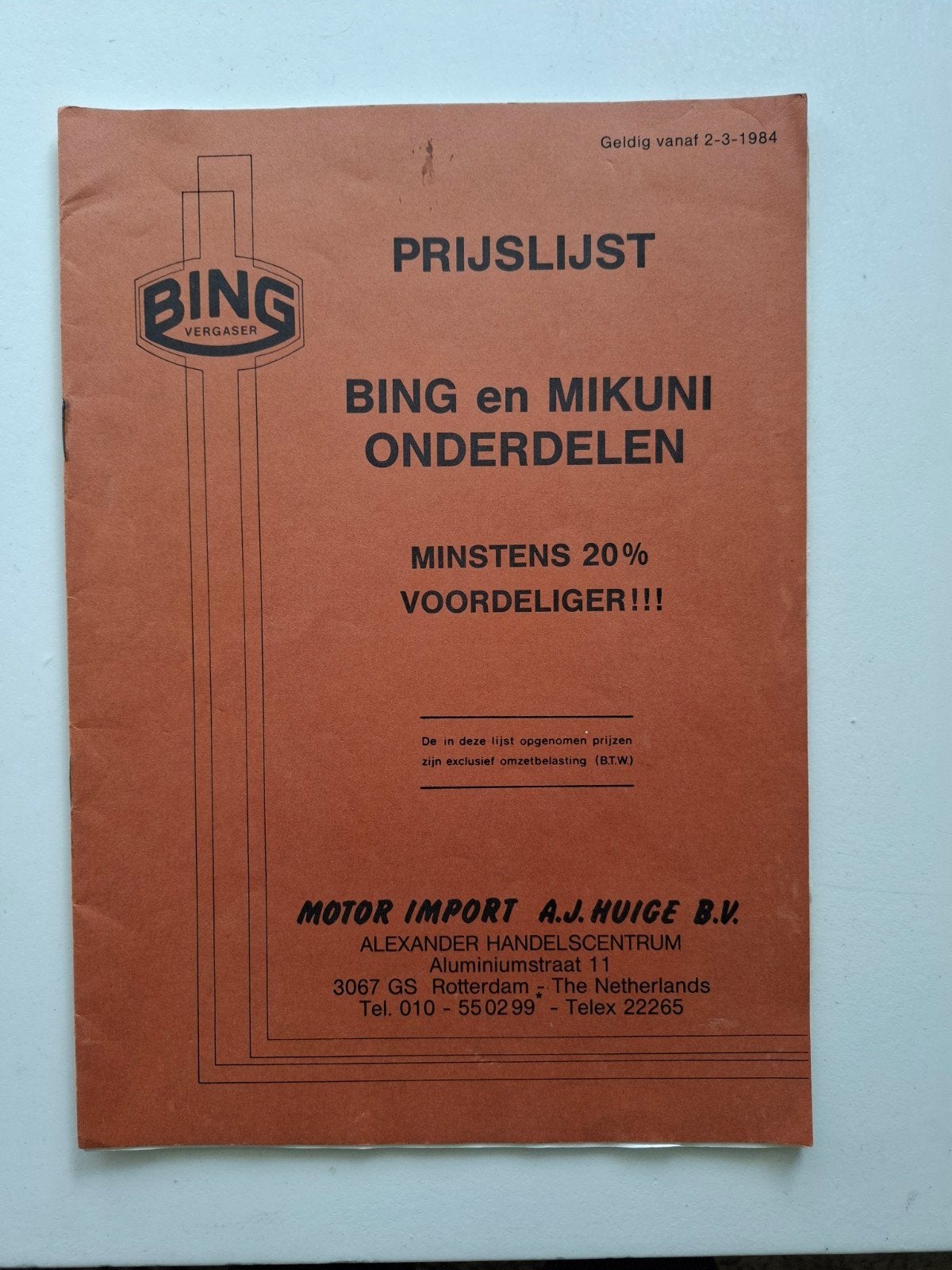 Bing en Mikuni Carburateur Onderdelen Prijslijst 1984, Motoren, Ophalen of Verzenden